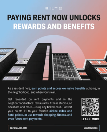 An advertisement for Bilt reward program that offers benefits for paying rent.